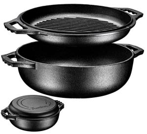 Bruntmor 2-in-1 Cast Iron Dutch Oven and Grill Pan