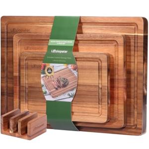Acacia Wood Cutting Board Set with Juice Grooves