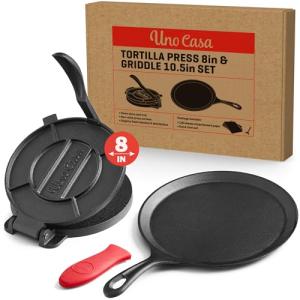 Uno Casa 8-Inch Cast Iron Tortilla Press Bundle