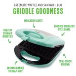 GreenLife Electric Waffle and Sandwich Maker, Turquoise