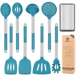 8-Piece Silicone Cooking Utensil Set with Steel Handles