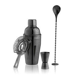 4-Piece Black Cocktail Shaker Set for Home Bar