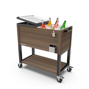 80-Quart Rolling Patio Cooler with Wood Grain Finish