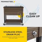 80-Quart Rolling Patio Cooler with Wood Grain Finish