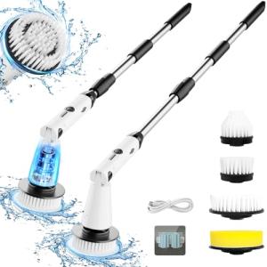 Electric Spin Scrubber with Extendable Handle and Brush Heads