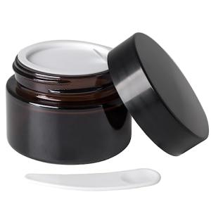 1oz Amber Glass Jar with Black Lid and Spatula