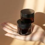 1oz Amber Glass Jar with Black Lid and Spatula