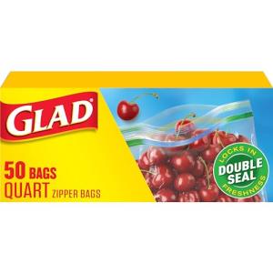 Glad Zipper Quart Freezer Bags, 50 Count
