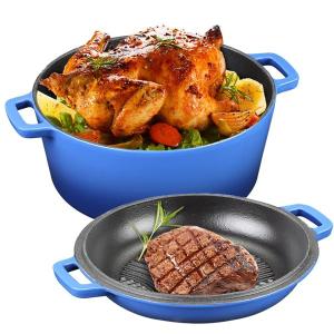 5Qt Enamel Cast Iron Dutch Oven with Skillet Lid