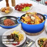 5Qt Enamel Cast Iron Dutch Oven with Skillet Lid