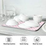Pink Gingham Dish Drying Mat, Eco-Friendly, Heat Resistant