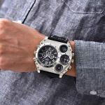 Avaner Oversized Dual Time Zone Leather Watch