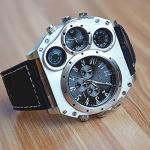 Avaner Oversized Dual Time Zone Leather Watch