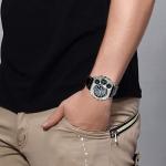 Avaner Oversized Dual Time Zone Leather Watch
