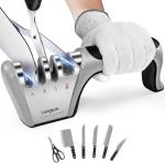 Longzon 4-in-1 Knife Sharpener with Cut-Resistant Gloves