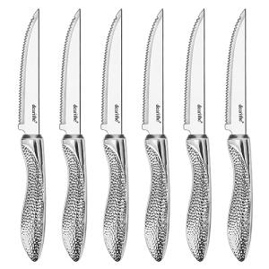 Steak Knives Set of 6 with Hammered Handles