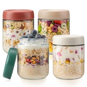 Overnight Oats Glass Containers with Lids - Set of 4