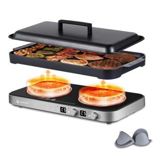 AMZCHEF Portable Double Induction Cooktop with Griddle