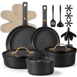 CAROTE 20-Piece Nonstick Cookware Set, Black