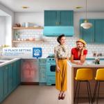 Classic Retro Ocean Mist Quiet Dishwasher, 14 Settings