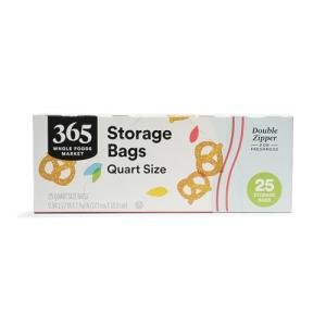 Quart Size Double Zipper Storage Bags, 25 Count