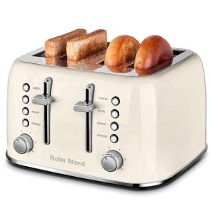 Retro 4-Slice Stainless Steel Toaster - Cream White