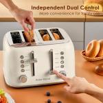 Retro 4-Slice Stainless Steel Toaster - Cream White