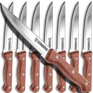 Elemake 8-Piece Steak Knife Set With Wooden Handles