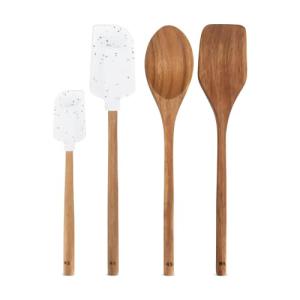 Silicone Spatulas and Wooden Spoon Cooking Set