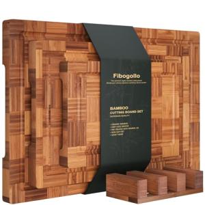 Fibogollo Bamboo Cutting Boards Set with Juice Groove
