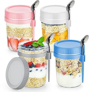 DRKIO 4 Pack Glass Mason Jars for Meal Prep