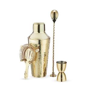 Gold Hammered 4-Piece Cocktail Shaker Set