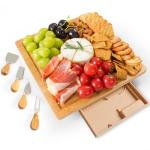Bamboo Charcuterie Board Set with Slide-Out Drawer