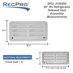 RecPro 20" Dometic Refrigerator Side Wall Vent, White