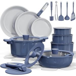 27-Piece Nonstick Ceramic Cookware Set in Navy