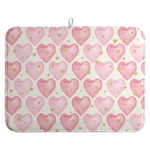 Pink Heart Dish Drying Mat for Kitchen Countertops