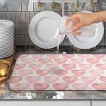 Pink Heart Dish Drying Mat for Kitchen Countertops