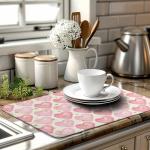 Pink Heart Dish Drying Mat for Kitchen Countertops