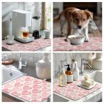 Pink Heart Dish Drying Mat for Kitchen Countertops