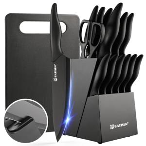 KATISUN 16-Piece Kitchen Knife Set with Block