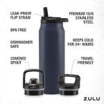 ZULU 40oz Stainless Steel Water Bottle with Lids
