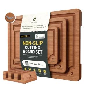 Bamboo Cutting Board Set with Non-Slip Holder