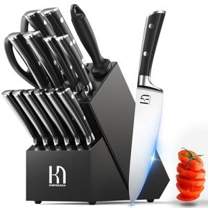 15-Piece Japanese High Carbon Knife Set with Block