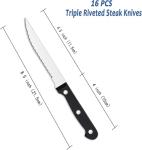 BEWOS 16-Piece Stainless Steel Steak Knives Set