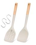 Set of 2 Non-Stick Silicone Spatulas with Wood Handles