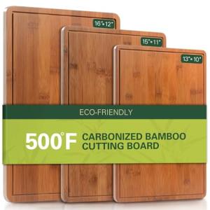 Bamboo Cutting Boards Set with Juice Grooves