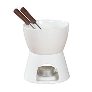 Sizikato White Porcelain 10 Oz Chocolate Fondue Set