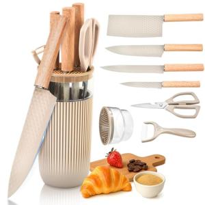 TOPLUCKY 7-Piece Kitchen Knife Set with Block