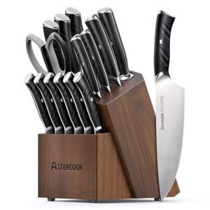 Astercook 15-Piece Kitchen Knife Set with Block