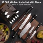 Astercook 15-Piece Kitchen Knife Set with Block
